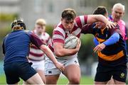 19 February 2022; Tom Byrne of Tullow breaks through the Skerries defence during the Bank of Ireland Leinster Rugby U18 Tom D’Arcy Cup 2nd Round match between Skerries and Tullow at Holmpatrick in Skerries, Dublin. Photo by Brendan Moran/Sportsfile