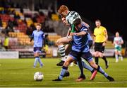 18 February 2022; Rory Gaffney of Shamrock Rovers in action against Michael Gallagher, and Jack Keaney of UCD during the SSE Airtricity League Premier Division match between Shamrock Rovers and UCD at Tallaght Stadium in Dublin. Photo by Seb Daly/Sportsfile