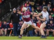 19 February 2022; Cian Lynch of NUI Galway in action against Darren Corcoran of University of Limerick during the Electric Ireland HE GAA Fitzgibbon Cup Final match between NUI Galway and University of Limerick at IT Carlow in Carlow. Photo by Matt Browne/Sportsfile
