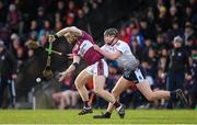19 February 2022; Cian Lynch of NUI Galway in action against Darren Corcoran of University of Limerick during the Electric Ireland HE GAA Fitzgibbon Cup Final match between NUI Galway and University of Limerick at IT Carlow in Carlow. Photo by Matt Browne/Sportsfile