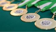 19 February 2022; A view of medals before the CP Football Development Academy awards, in which the club was presented with the FAI Club Mark award, at AUL Complex in Dublin. Photo by Seb Daly/Sportsfile