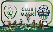 19 February 2022; A view of trophies before the CP Football Development Academy awards, in which the club was presented with the FAI Club Mark award, at AUL Complex in Dublin. Photo by Seb Daly/Sportsfile
