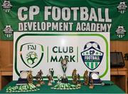 19 February 2022; A view of trophies before the CP Football Development Academy awards, in which the club was presented with the FAI Club Mark award, at AUL Complex in Dublin. Photo by Seb Daly/Sportsfile