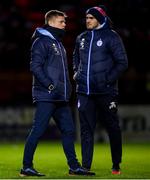 18 February 2022; Shelbourne manager Damien Duff and coach Joey O'Brien, right, before the SSE Airtricity League Premier Division match between Shelbourne and St Patrick's Athletic at Tolka Park in Dublin. Photo by Stephen McCarthy/Sportsfile