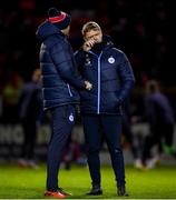 18 February 2022; Shelbourne manager Damien Duff and coach Joey O'Brien, left, before the SSE Airtricity League Premier Division match between Shelbourne and St Patrick's Athletic at Tolka Park in Dublin. Photo by Stephen McCarthy/Sportsfile