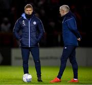 18 February 2022; Shelbourne manager Damien Duff and coach Alan Quinn, right, before the SSE Airtricity League Premier Division match between Shelbourne and St Patrick's Athletic at Tolka Park in Dublin. Photo by Stephen McCarthy/Sportsfile