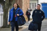 19 February 2022; Jack Dunne and Peter Dooley of Leinster arrive before the United Rugby Championship match between Leinster and Ospreys at RDS Arena in Dublin. Photo by Harry Murphy/Sportsfile