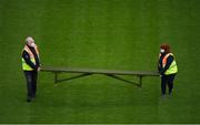 19 February 2022; The bench for the team photograph is put in place before the Lidl Ladies Football National League Division 1 match between Dublin and Cork at Croke Park in Dublin. Photo by Stephen McCarthy/Sportsfile