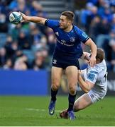 19 February 2022; Jordan Larmour of Leinster offloads as he is tackled by Kieran Williams of Ospreys during the United Rugby Championship match between Leinster and Ospreys at RDS Arena in Dublin. Photo by Brendan Moran/Sportsfile