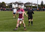 19 February 2022; Cian Lynch of NUI Galway reacts after being sent off by referee Fergal Horgan during the Electric Ireland HE GAA Fitzgibbon Cup Final match between NUI Galway and University of Limerick at IT Carlow in Carlow. Photo by Matt Browne/Sportsfile