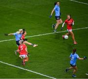 19 February 2022; Nicole Owens of Dublin shoots to score her side's first goal during the Lidl Ladies Football National League Division 1 match between Dublin and Cork at Croke Park in Dublin. Photo by Stephen McCarthy/Sportsfile