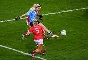 19 February 2022; Nicole Owens of Dublin shoots to score her side's first goal during the Lidl Ladies Football National League Division 1 match between Dublin and Cork at Croke Park in Dublin. Photo by Stephen McCarthy/Sportsfile