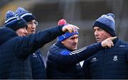 19 February 2022; Monaghan manager Séamus McEnaney, right, with members of his backroom team, from left, Vinny Corey, Donie Buckley, and Liam Sheedy before the Allianz Football League Division 1 match between Armagh and Monaghan at Athletic Grounds in Armagh. Photo by Piaras Ó Mídheach/Sportsfile