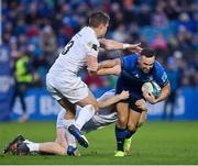 19 February 2022; Dave Kearney of Leinster is tackled by Kieran Williams an Michael Collins of Ospreys during the United Rugby Championship match between Leinster and Ospreys at RDS Arena in Dublin. Photo by Brendan Moran/Sportsfile