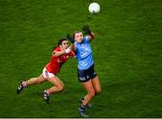 19 February 2022; Niamh Hetherton of Dublin in action against Erika O'Shea of Cork during the Lidl Ladies Football National League Division 1 match between Dublin and Cork at Croke Park in Dublin. Photo by Stephen McCarthy/Sportsfile