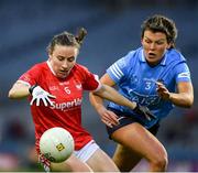 19 February 2022; Melissa Duggan of Cork is tackled by Leah Caffrey of Dublin during the Lidl Ladies Football National League Division 1 match between Dublin and Cork at Croke Park in Dublin. Photo by Ray McManus/Sportsfile