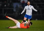 19 February 2022; Rory Grugan of Armagh claims a mark after catching the ball ahead of Conor Boyle of Monaghan during the Allianz Football League Division 1 match between Armagh and Monaghan at Athletic Grounds in Armagh. Photo by Piaras Ó Mídheach/Sportsfile