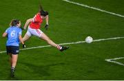 19 February 2022; Aine O'Sullivan of Cork shoots to score her side's second goal during the Lidl Ladies Football National League Division 1 match between Dublin and Cork at Croke Park in Dublin. Photo by Stephen McCarthy/Sportsfile