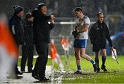 19 February 2022; Conor McManus of Monaghan leaves the pitch after he was shown the red card by referee Barry Cassidy, not pictured, during the Allianz Football League Division 1 match between Armagh and Monaghan at Athletic Grounds in Armagh. Photo by Piaras Ó Mídheach/Sportsfile