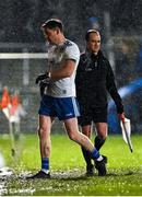 19 February 2022; Conor McManus of Monaghan leaves the pitch after he was shown the red card by referee Barry Cassidy, not pictured, during the Allianz Football League Division 1 match between Armagh and Monaghan at Athletic Grounds in Armagh. Photo by Piaras Ó Mídheach/Sportsfile