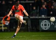 19 February 2022; Jason Duffy of Armagh kicks a goal chance, early in the second half, during the Allianz Football League Division 1 match between Armagh and Monaghan at Athletic Grounds in Armagh. Photo by Piaras Ó Mídheach/Sportsfile