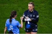 19 February 2022; Dublin goalkeeper Abby Shiels with teammate Aoife Kane of Dublin after the Lidl Ladies Football National League Division 1 match between Dublin and Cork at Croke Park in Dublin. Photo by Stephen McCarthy/Sportsfile