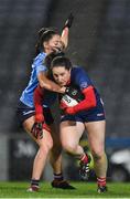 19 February 2022; Cork goalkeeper Martina O'Brien is tackled by Siobhán Woods of Dublin during the Lidl Ladies Football National League Division 1 match between Dublin and Cork at Croke Park in Dublin. Photo by Ray McManus/Sportsfile