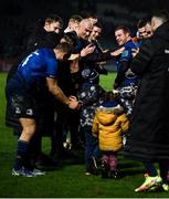 19 February 2022; Seán Cronin of Leinster is congratulated by teammates after making his 200th Leinster appearance with his children Finn, Cillian and Saoirse after the United Rugby Championship match between Leinster and Ospreys at RDS Arena in Dublin. Photo by Harry Murphy/Sportsfile