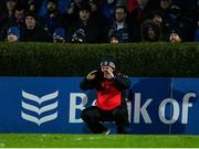 19 February 2022; Leinster forwards and scrum coach Robin McBryde takes a video of a scrum during the United Rugby Championship match between Leinster and Ospreys at RDS Arena in Dublin. Photo by Harry Murphy/Sportsfile