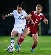 19 February 2022; Aine O'Gorman of Republic of Ireland in action against Marina Fedorova of Russia during the Pinatar Cup Semi-Final match between Republic of Ireland and Russia at La Manga in Murcia, Spain. Photo by Manuel Queimadelos/Sportsfile