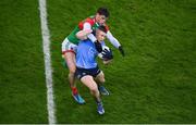 19 February 2022; John Small of Dublin in action against Jordan Flynn of Mayo during the Allianz Football League Division 1 match between Dublin and Mayo at Croke Park in Dublin. Photo by Stephen McCarthy/Sportsfile