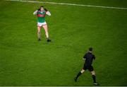 19 February 2022; Diarmuid O’Connor of Mayo appeals to referee David Gough to stop the game for a head injury assesment for teammate Ryan O’Donoghue during the Allianz Football League Division 1 match between Dublin and Mayo at Croke Park in Dublin. Photo by Stephen McCarthy/Sportsfile