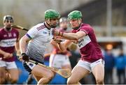 19 February 2022; Mikey Kiely of University of Limerick in action against Jack Fitzpatrick of NUI Galway during the Electric Ireland HE GAA Fitzgibbon Cup Final match between NUI Galway and University of Limerick at IT Carlow in Carlow. Photo by Matt Browne/Sportsfile