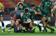 19 February 2022; Dave Heffernan of Connacht is tackled by Steff Thomas and Samson Lee of Scarlets during the United Rugby Championship match between Scarlets and Connacht at Parc y Scarlets in Llanelli, Wales. Photo by Chris Fairweather/Sportsfile