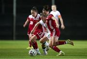 19 February 2022; Abbie Larkin of Republic of Ireland in action against Maria Galay, left, and Natalia Perepechina of Russia during the Pinatar Cup Semi-Final match between Republic of Ireland and Russia at La Manga in Murcia, Spain. Photo by Manuel Queimadelos/Sportsfile
