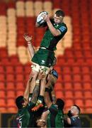 19 February 2022; Niall Murray of Connacht wins possession in a lineout during the United Rugby Championship match between Scarlets and Connacht at Parc y Scarlets in Llanelli, Wales. Photo by Ben Evans/Sportsfile