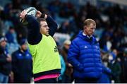 19 February 2022; Seán Cronin of Leinster and Leinster head coach Leo Cullen during the United Rugby Championship match between Leinster and Ospreys at RDS Arena in Dublin. Photo by Harry Murphy/Sportsfile