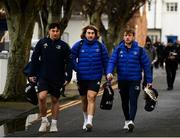 19 February 2022; Leinster players, from left,  Thomas Clarkson, John McKee and  David Hawkshaw before the United Rugby Championship match between Leinster and Ospreys at RDS Arena in Dublin. Photo by Harry Murphy/Sportsfile