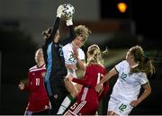 19 February 2022; Leanne Kiernan of Republic of Ireland competes for the ball with Iulia Grichenko of Russia during the Pinatar Cup Semi-Final match between Republic of Ireland and Russia at La Manga in Murcia, Spain. Photo by Manuel Queimadelos/Sportsfile