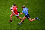 19 February 2022; Shauna Kelly of Cork in action against Kate McDaid of Dublin during the Lidl Ladies Football National League Division 1 match between Dublin and Cork at Croke Park in Dublin. Photo by Stephen McCarthy/Sportsfile
