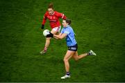 19 February 2022; Jennifer Dunne of Dublin in action against Aisling Hutchings of Cork during the Lidl Ladies Football National League Division 1 match between Dublin and Cork at Croke Park in Dublin. Photo by Stephen McCarthy/Sportsfile