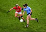 19 February 2022; Rachel Hartnett of Dublin in action against Aisling Kelleher of Cork during the Lidl Ladies Football National League Division 1 match between Dublin and Cork at Croke Park in Dublin. Photo by Stephen McCarthy/Sportsfile