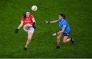 19 February 2022; Aine O'Sullivan of Cork in action against Jess Tobin of Dublin during the Lidl Ladies Football National League Division 1 match between Dublin and Cork at Croke Park in Dublin. Photo by Stephen McCarthy/Sportsfile