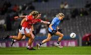 19 February 2022; Caoimhe O'Connor of Dublin in action against Shauna Kelly and Aisling Kelleher of Cork, left, during the Lidl Ladies Football National League Division 1 match between Dublin and Cork at Croke Park in Dublin. Photo by Ray McManus/Sportsfile