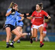 19 February 2022; Siobhán Killeen of Dublin is tackled by Laura O'Mahony of Cork during the Lidl Ladies Football National League Division 1 match between Dublin and Cork at Croke Park in Dublin. Photo by Ray McManus/Sportsfile