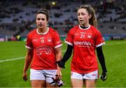 19 February 2022; Shauna Kelly, left, and Abbie O'Mahony of Cork leave the field after the Lidl Ladies Football National League Division 1 match between Dublin and Cork at Croke Park in Dublin. Photo by Ray McManus/Sportsfile