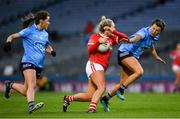 19 February 2022; Katie Quirke of Cork in action against Leah Caffrey, right, and Aoife Kane of Dublin during the Lidl Ladies Football National League Division 1 match between Dublin and Cork at Croke Park in Dublin. Photo by Ray McManus/Sportsfile