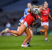 19 February 2022; Sadhbh O'Leary of Cork is tackled by Hannah Leahy of Dublin during the Lidl Ladies Football National League Division 1 match between Dublin and Cork at Croke Park in Dublin. Photo by Ray McManus/Sportsfile