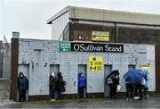 20 February 2022; Supporters take shelter outside the O'Sullivan stand before the Allianz Football League Division 1 match between Kerry and Donegal at Fitzgerald Stadium in Killarney, Kerry. Photo by Brendan Moran/Sportsfile