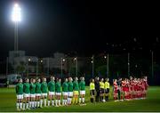 19 February 2022; players from both teams line up before the Pinatar Cup Semi-Final match between Republic of Ireland and Russia at La Manga in Murcia, Spain. Photo by Manuel Queimadelos/Sportsfile